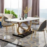 Modern Dining Table With Stainless Steel Finish Black White Desk Top For Six People Home Rectangle Luxury Marble Kitchen Table - Image 3