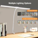 LED Desk Lamp Double/Single Head Architect Desk Lamps Office Eye-Caring Desk Light Stepless Dimmable Adjustable Gooseneck Lamp - Image 2