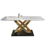 Modern Dining Table With Stainless Steel Finish Black White Desk Top For Six People Home Rectangle Luxury Marble Kitchen Table - Image 5