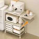 Kitchen Island Cart with 6 Drawers, Rolling Sideboard Cabinet, Dining Room Drawer Cart with Extended Desktop  Kitchen Furniture - Image 2