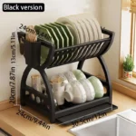 Kitchen Utensil Storage Rack, Desktop Double-Layer Dish Storage Rack, Kitchen Drain Rack That Saves Storage Space - Image 2