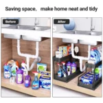 Kitchen storage rack - movable drawers, double-layer storage shelf, no drilling required, for home bathrooms - Image 3