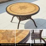 Tile Patio Table Aluminum Frame Outdoor Table Bistro Table All Weather Garden Table Faux Wood Grain Backyard Table Dining Table - Image 2
