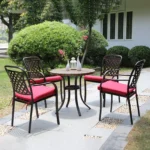 Tile Patio Table Aluminum Frame Outdoor Table Bistro Table All Weather Garden Table Faux Wood Grain Backyard Table Dining Table - Image 3