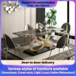 Modern Dining Table With Stainless Steel Finish Black White Desk Top For Six People Home Rectangle Luxury Marble Kitchen Table - Image 2
