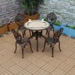 Tile Patio Table Aluminum Frame Outdoor Table Bistro Table All Weather Garden Table Faux Wood Grain Backyard Table Dining Table - Image 4