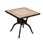 Tile Patio Table Aluminum Frame Outdoor Table Bistro Table All Weather Garden Table Faux Wood Grain Backyard Table Dining Table - Image 9