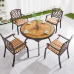 Tile Patio Table Aluminum Frame Outdoor Table Bistro Table All Weather Garden Table Faux Wood Grain Backyard Table Dining Table